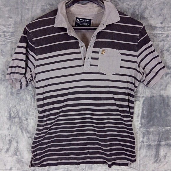 Marc Ecko Other - Marc Ecko Cut & Sew‎ Polo Shirt Mens Large Gray Striped Pocket Cotton Casual